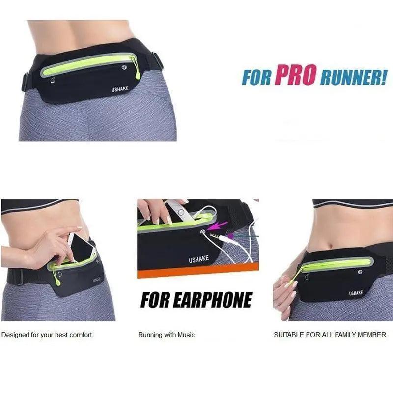 Stylish Hidden Waist Bag Sports Phone Men's Belt Bag Ultra-Thin Waterproof Mini Fanny Pack Black Reflective Runners Belt Jogging Pocket Belt Stevvex