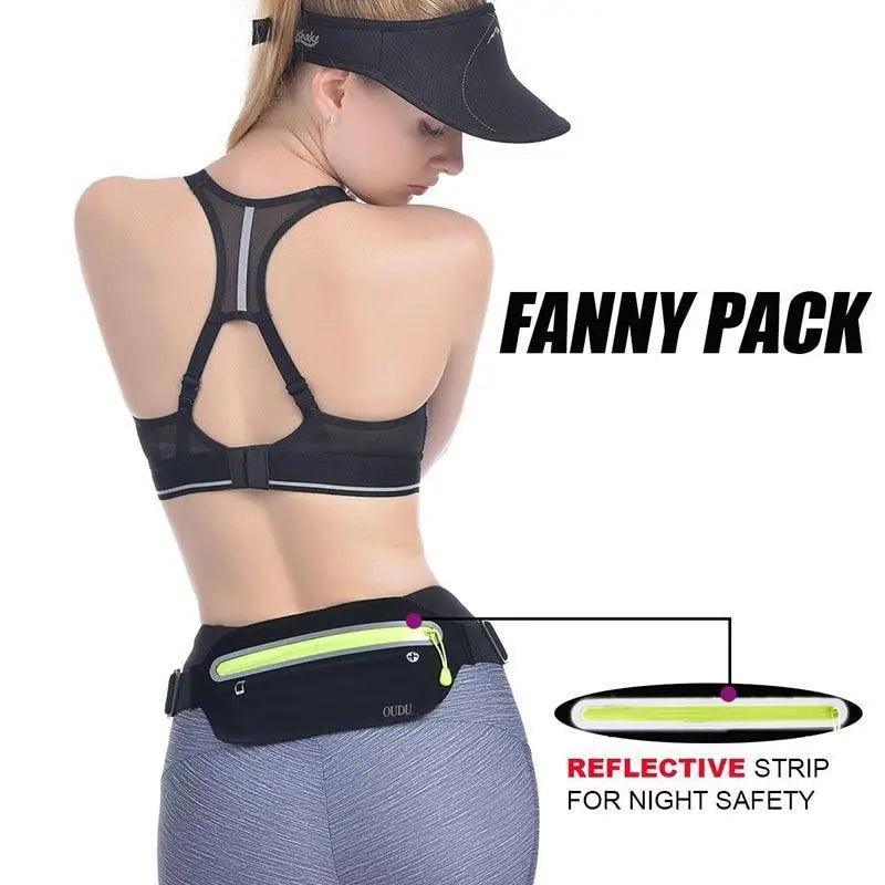 Stylish Hidden Waist Bag Sports Phone Men's Belt Bag Ultra-Thin Waterproof Mini Fanny Pack Black Reflective Runners Belt Jogging Pocket Belt Stevvex