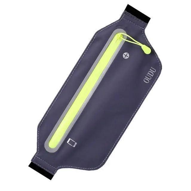 Stylish Hidden Waist Bag Sports Phone Men's Belt Bag Ultra-Thin Waterproof Mini Fanny Pack Black Reflective Runners Belt Jogging Pocket Belt Stevvex