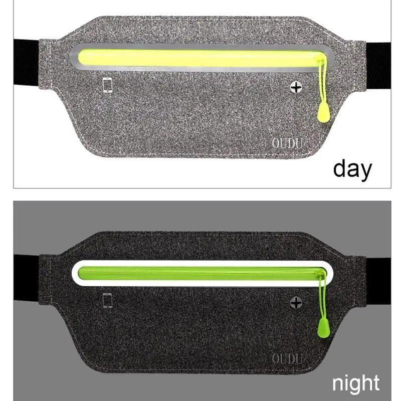 Stylish Hidden Waist Bag Sports Phone Men's Belt Bag Ultra-Thin Waterproof Mini Fanny Pack Black Reflective Runners Belt Jogging Pocket Belt Stevvex