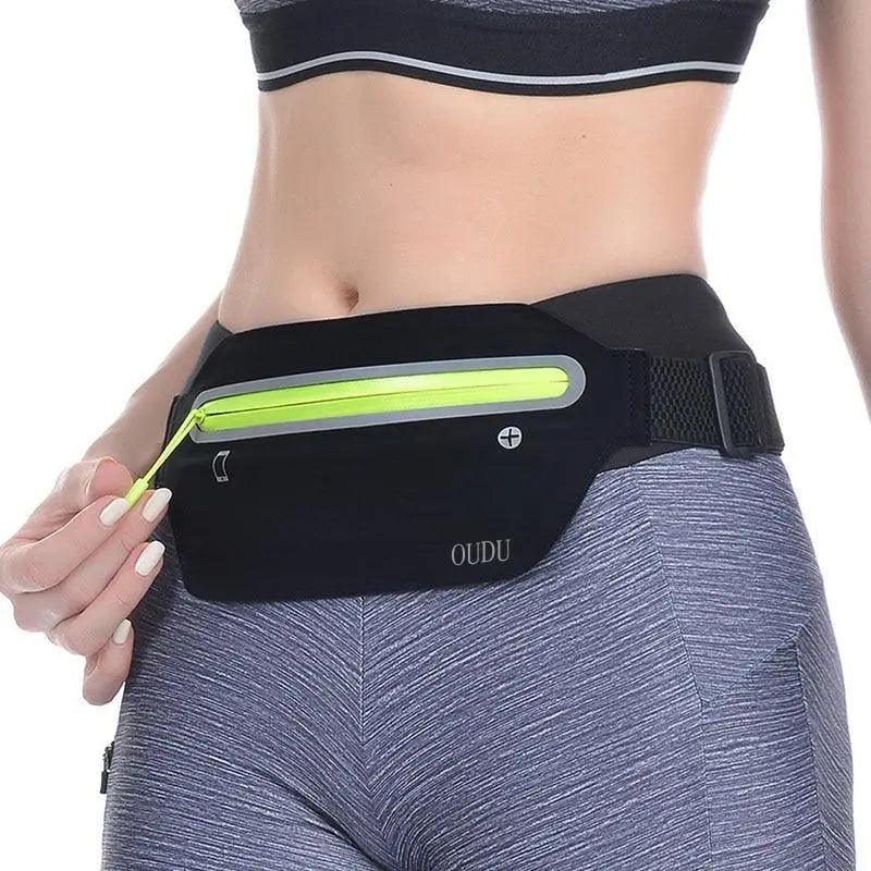 Stylish Hidden Waist Bag Sports Phone Men's Belt Bag Ultra-Thin Waterproof Mini Fanny Pack Black Reflective Runners Belt Jogging Pocket Belt Stevvex