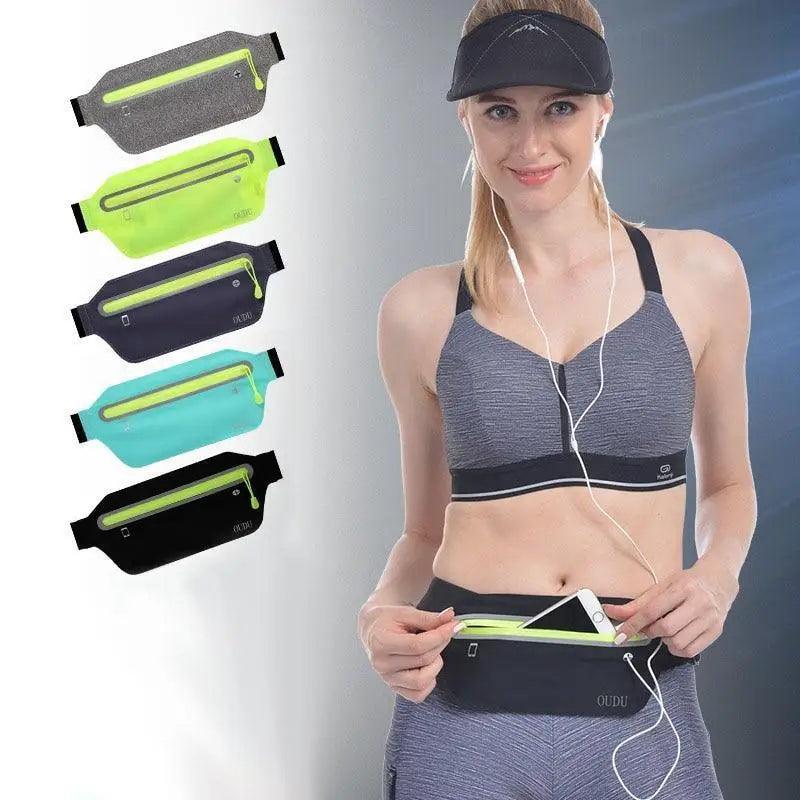 Stylish Hidden Waist Bag Sports Phone Men's Belt Bag Ultra-Thin Waterproof Mini Fanny Pack Black Reflective Runners Belt Jogging Pocket Belt Stevvex