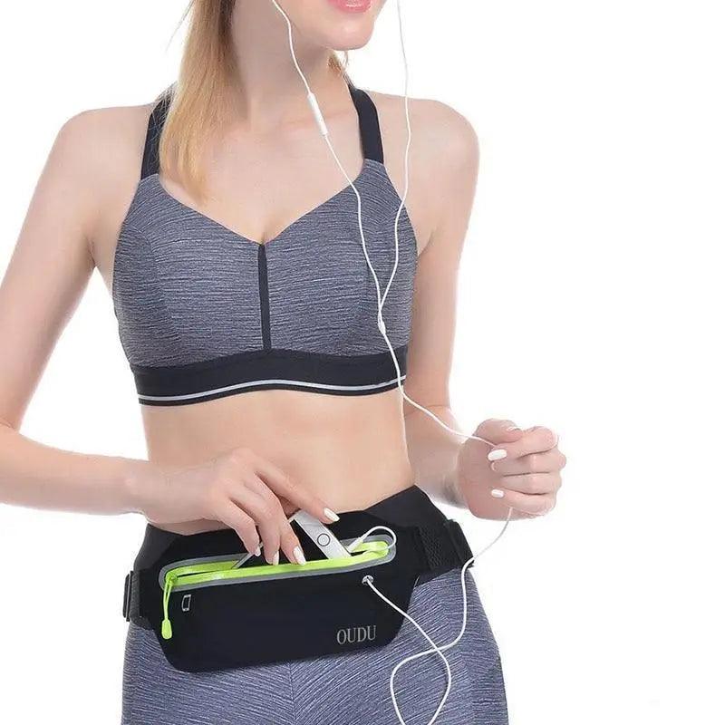Stylish Hidden Waist Bag Sports Phone Men's Belt Bag Ultra-Thin Waterproof Mini Fanny Pack Black Reflective Runners Belt Jogging Pocket Belt Stevvex