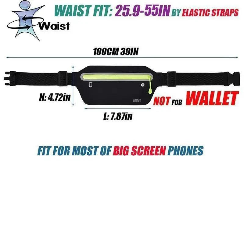 Stylish Hidden Waist Bag Sports Phone Men's Belt Bag Ultra-Thin Waterproof Mini Fanny Pack Black Reflective Runners Belt Jogging Pocket Belt Stevvex