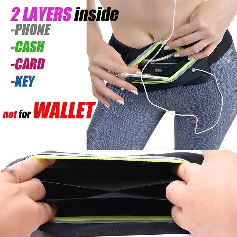 Stylish Hidden Waist Bag Sports Phone Men's Belt Bag Ultra-Thin Waterproof Mini Fanny Pack Black Reflective Runners Belt Jogging Pocket Belt Stevvex