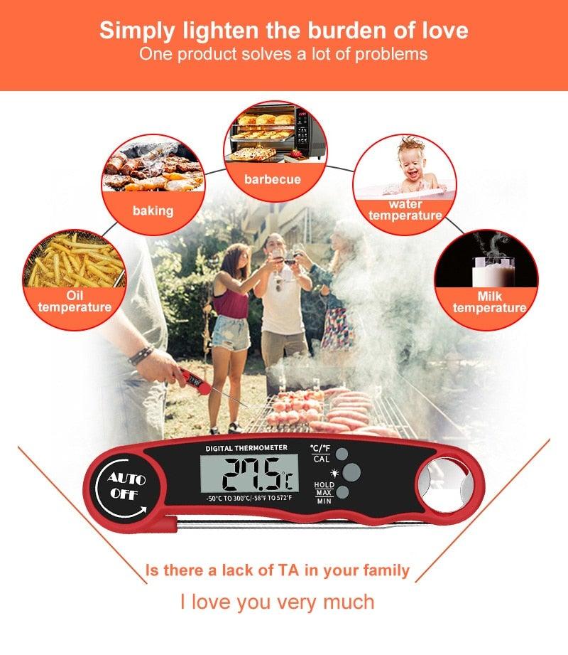Stylish Instant Read Meat Thermometer Waterproof Ultra Fast Digital Food Water Milk Thermometer With Backlight & Calibration Digital Food Probe for Kitchen Outdoor Grilling And BBQ Stevvex