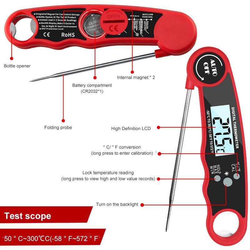 Stylish Instant Read Meat Thermometer Waterproof Ultra Fast Digital Food Water Milk Thermometer With Backlight & Calibration Digital Food Probe for Kitchen Outdoor Grilling And BBQ Stevvex
