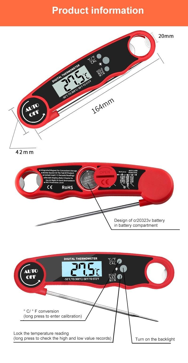 Stylish Instant Read Meat Thermometer Waterproof Ultra Fast Digital Food Water Milk Thermometer With Backlight & Calibration Digital Food Probe for Kitchen Outdoor Grilling And BBQ Stevvex