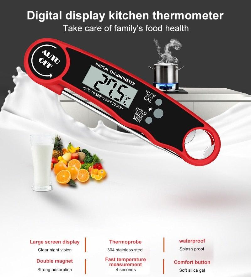 Stylish Instant Read Meat Thermometer Waterproof Ultra Fast Digital Food Water Milk Thermometer With Backlight & Calibration Digital Food Probe for Kitchen Outdoor Grilling And BBQ Stevvex