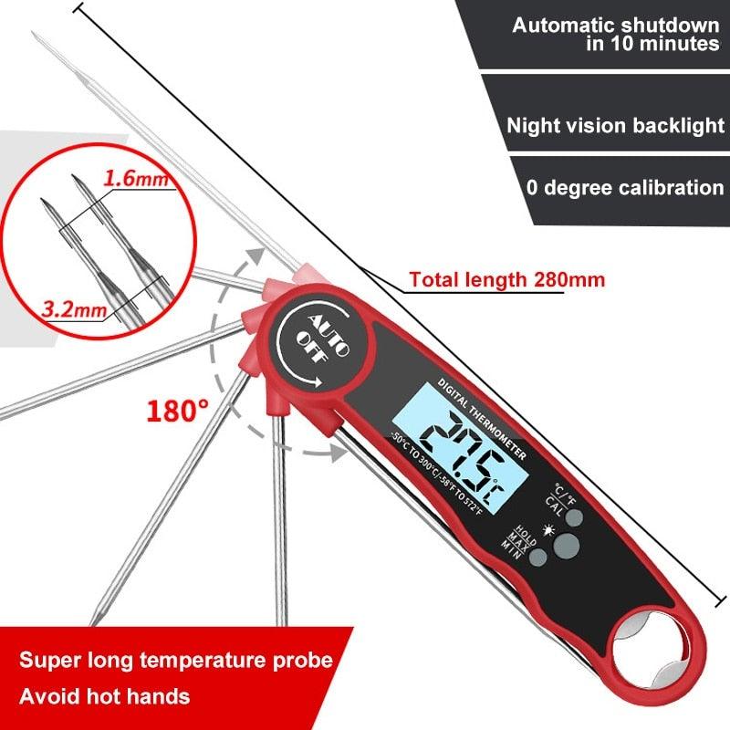 Stylish Instant Read Meat Thermometer Waterproof Ultra Fast Digital Food Water Milk Thermometer With Backlight & Calibration Digital Food Probe for Kitchen Outdoor Grilling And BBQ Stevvex