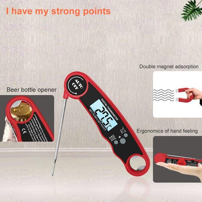 Stylish Instant Read Meat Thermometer Waterproof Ultra Fast Digital Food Water Milk Thermometer With Backlight & Calibration Digital Food Probe for Kitchen Outdoor Grilling And BBQ Stevvex