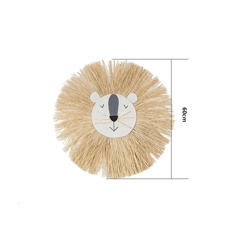 Stylish Interior Hand Woven Cartoon Lion Hanging Decorations Cotton Thread Weaving Animal Head Ornament Children room Wall Hanging Stevvex