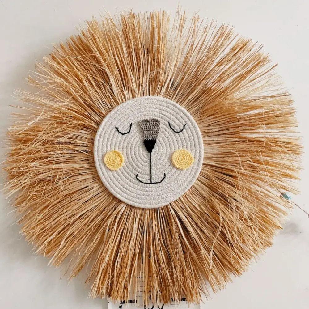 Stylish Interior Hand Woven Cartoon Lion Hanging Decorations Cotton Thread Weaving Animal Head Ornament Children room Wall Hanging Stevvex