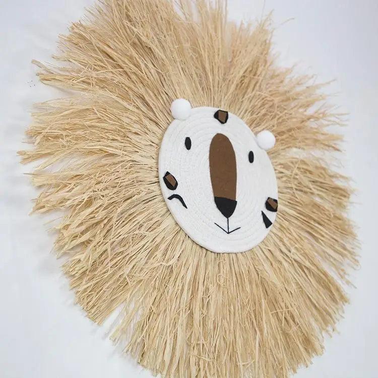 Stylish Interior Hand Woven Cartoon Lion Hanging Decorations Cotton Thread Weaving Animal Head Ornament Children room Wall Hanging Stevvex
