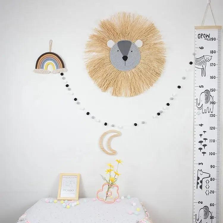 Stylish Interior Hand Woven Cartoon Lion Hanging Decorations Cotton Thread Weaving Animal Head Ornament Children room Wall Hanging Stevvex