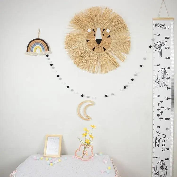 Stylish Interior Hand Woven Cartoon Lion Hanging Decorations Cotton Thread Weaving Animal Head Ornament Children room Wall Hanging Stevvex