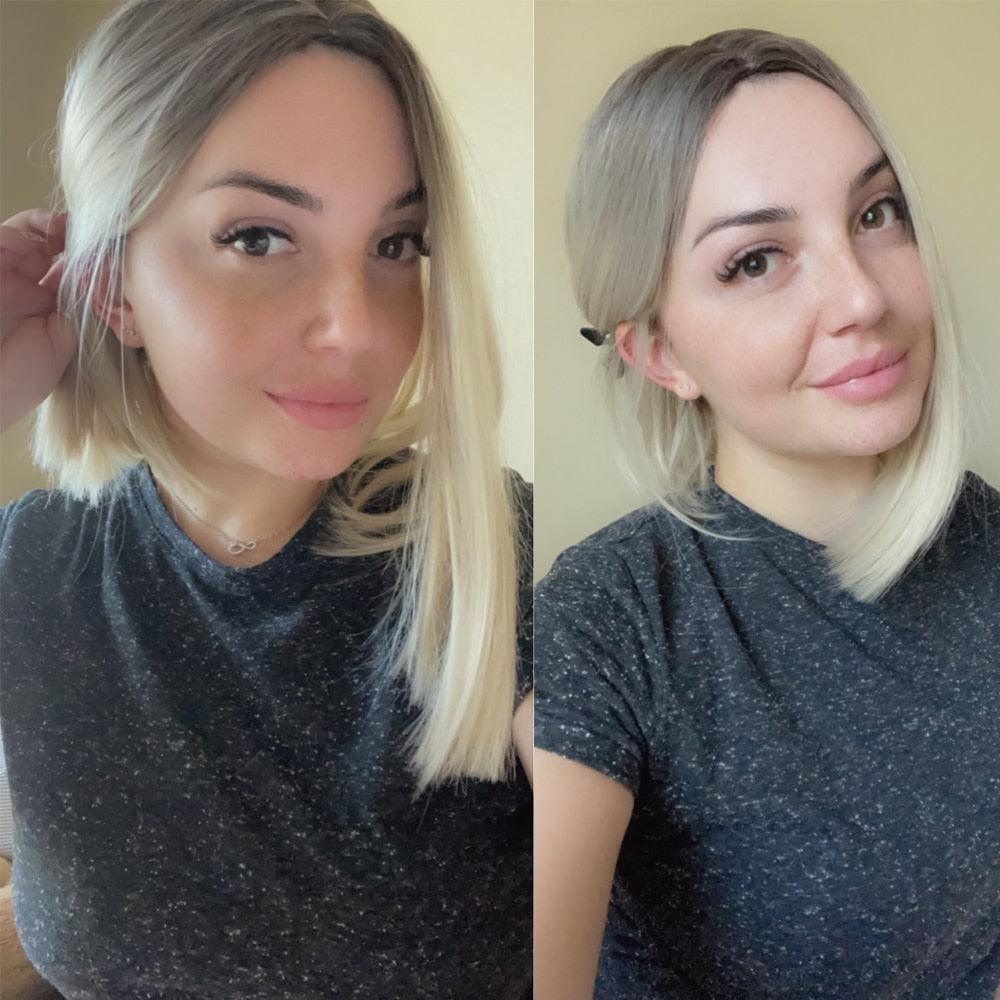 Stylish Light White Blonde Ombre Short Bob Wigs for Women Synthetic Straight Hair Wig Natural Cosplay Party Middle Part Wigs Wigs For Black Women Gifts for Bestfriends Stevvex