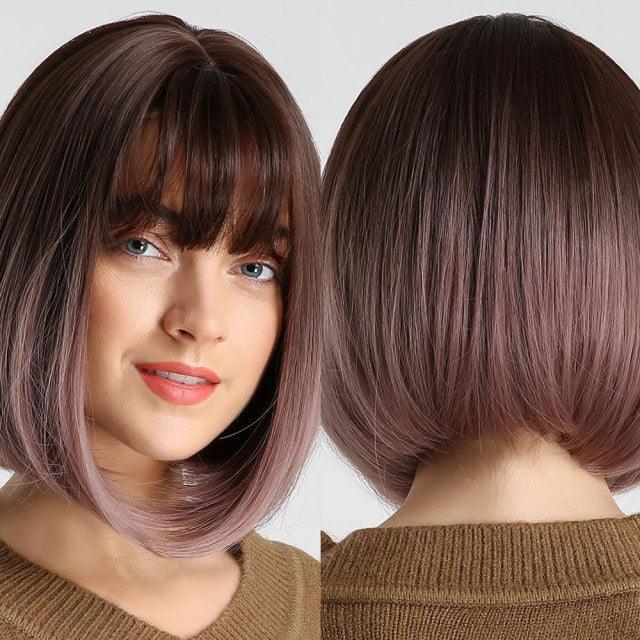 Stylish Light White Blonde Ombre Short Bob Wigs for Women Synthetic Straight Hair Wig Natural Cosplay Party Middle Part Wigs Wigs For Black Women Gifts for Bestfriends Stevvex