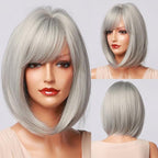 Stylish Light White Blonde Ombre Short Bob Wigs for Women Synthetic Straight Hair Wig Natural Cosplay Party Middle Part Wigs Wigs For Black Women Gifts for Bestfriends Stevvex