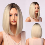 Stylish Light White Blonde Ombre Short Bob Wigs for Women Synthetic Straight Hair Wig Natural Cosplay Party Middle Part Wigs Wigs For Black Women Gifts for Bestfriends Stevvex