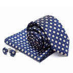 Stylish Silk Necktie With Pocket Square And Matching Cufflinks Set For Men Retro Formal Wear Necktie Set For Men Stevvex