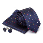 Stylish Silk Necktie With Pocket Square And Matching Cufflinks Set For Men Retro Formal Wear Necktie Set For Men Stevvex