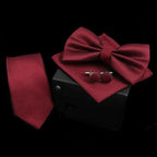 Stylish Solid Color Polyester Tie Bowtie Handkerchief Cufflinks Set For Men Butterfly Wedding Party Necktie Men's Fashion Bowtie Stevvex