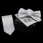 Stylish Solid Color Polyester Tie Bowtie Handkerchief Cufflinks Set For Men Butterfly Wedding Party Necktie Men's Fashion Bowtie Stevvex