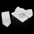 Stylish Solid Color Polyester Tie Bowtie Handkerchief Cufflinks Set For Men Butterfly Wedding Party Necktie Men's Fashion Bowtie Stevvex