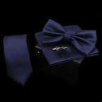 Stylish Solid Color Polyester Tie Bowtie Handkerchief Cufflinks Set For Men Butterfly Wedding Party Necktie Men's Fashion Bowtie Stevvex