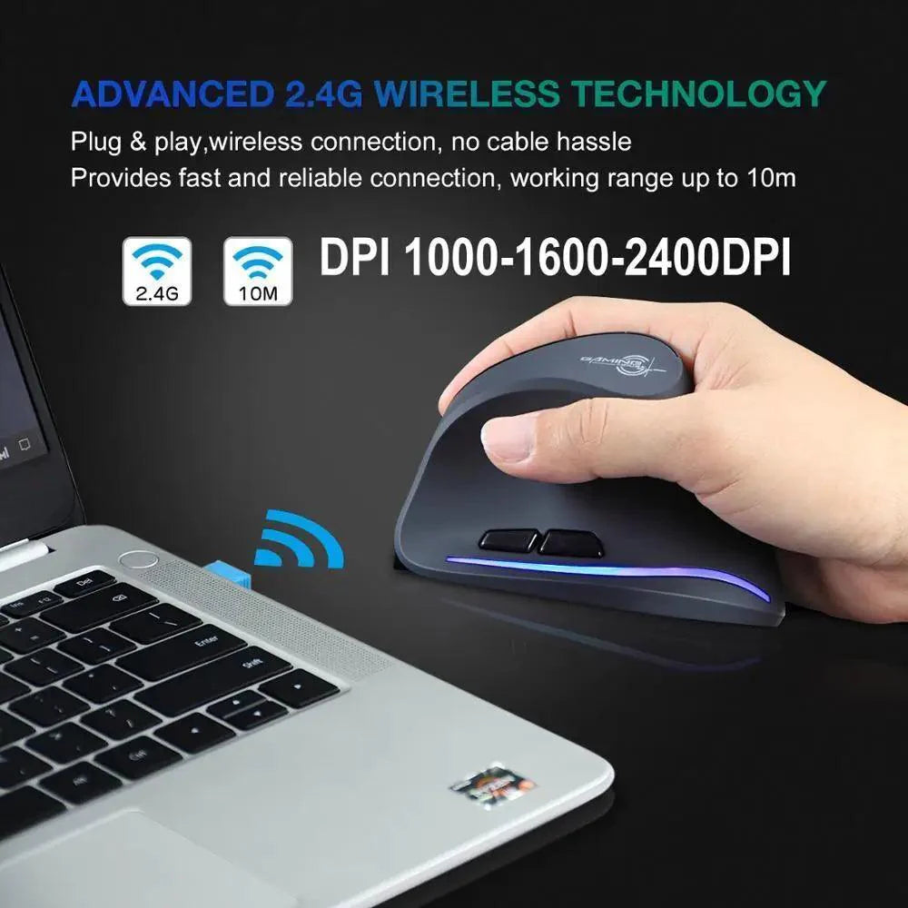 Stylish Vertical Wireless Mouse Game Rechargeable Ergonomic Mouse Modern Design RGB Optical USB Mice For Windows Mac 2400 DPI 2.4G Mice Stevvex