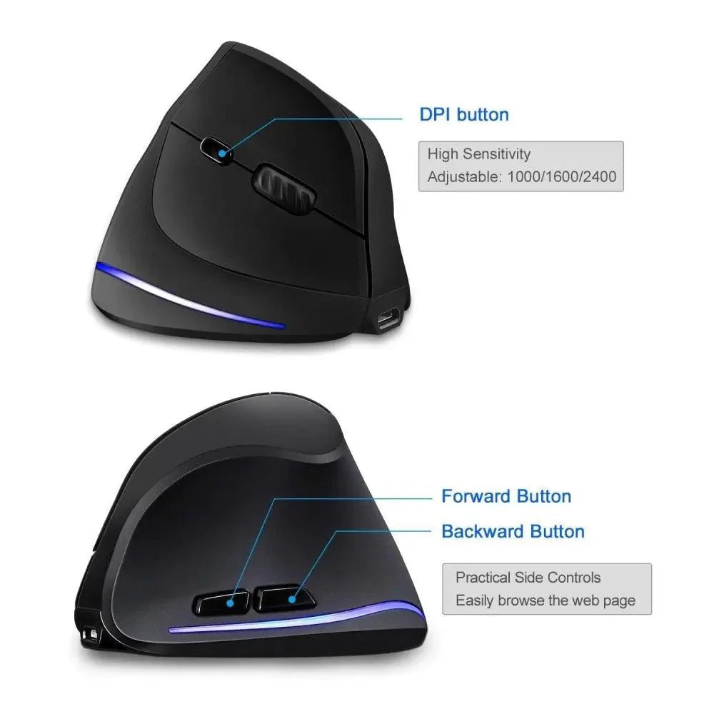 Stylish Vertical Wireless Mouse Game Rechargeable Ergonomic Mouse Modern Design RGB Optical USB Mice For Windows Mac 2400 DPI 2.4G Mice Stevvex