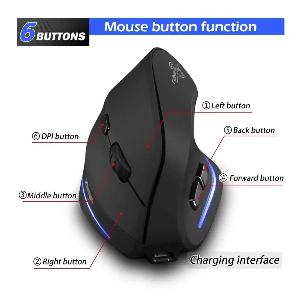Stylish Vertical Wireless Mouse Game Rechargeable Ergonomic Mouse Modern Design RGB Optical USB Mice For Windows Mac 2400 DPI 2.4G Mice Stevvex
