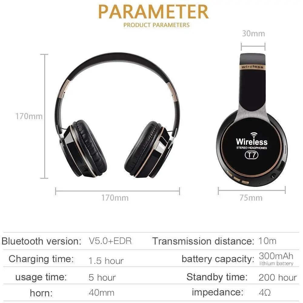 Stylish  Wireless Headphones 3D Stereo Bluetooth Foldable Gaming Headphones With Mic Foldable Lightweight Neckband Headphone For Mobile PC Laptop Stevvex