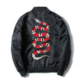 Embroidered Jacket, Coral Flower Snake Baseball Jacket Pi-Mart