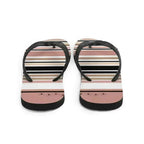 Striped Beige Black & Cream Flower Detail Flip Flops. Beach Shoes