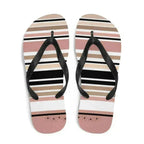 Striped Beige Black & Cream Flower Detail Flip Flops. Beach Shoes