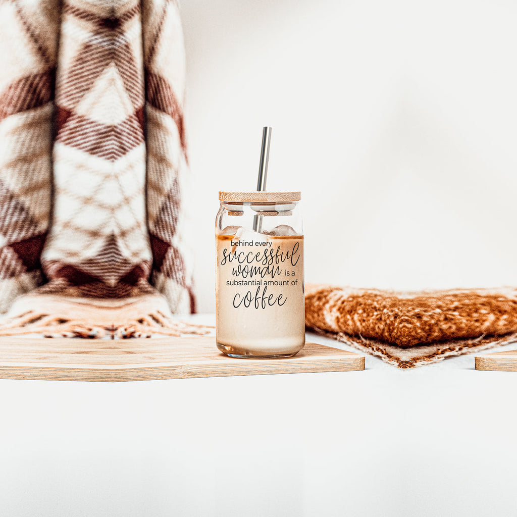 17oz Glass Tumbler Bamboo Lid Stainless Straws - Coffee Quote For Women BandsCo Straps