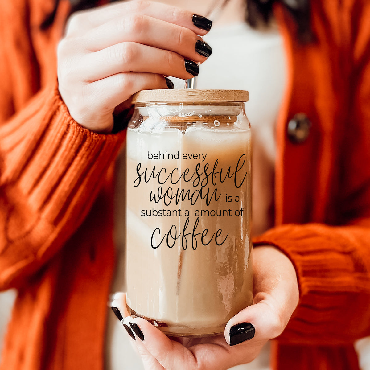17oz Glass Tumbler Bamboo Lid Stainless Straws - Coffee Quote For Women BandsCo Straps