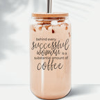17oz Glass Tumbler Bamboo Lid Stainless Straws - Coffee Quote For Women BandsCo Straps