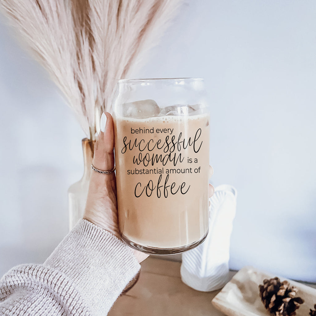 17oz Glass Tumbler Bamboo Lid Stainless Straws - Coffee Quote For Women BandsCo Straps