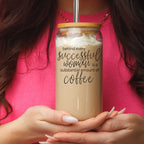 17oz Glass Tumbler Bamboo Lid Stainless Straws - Coffee Quote For Women BandsCo Straps