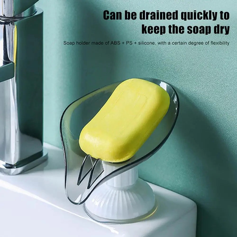 Suction Cup Soap Dish Holder Leaf-Shape Self-Draining Soap Saver Box Not Punched for Shower Bathroom Kitchen Soap Dishes Sponge Container with Suction Cup Leaf Shape Self Draining for Bathroom Kitchen Sink Stevvex