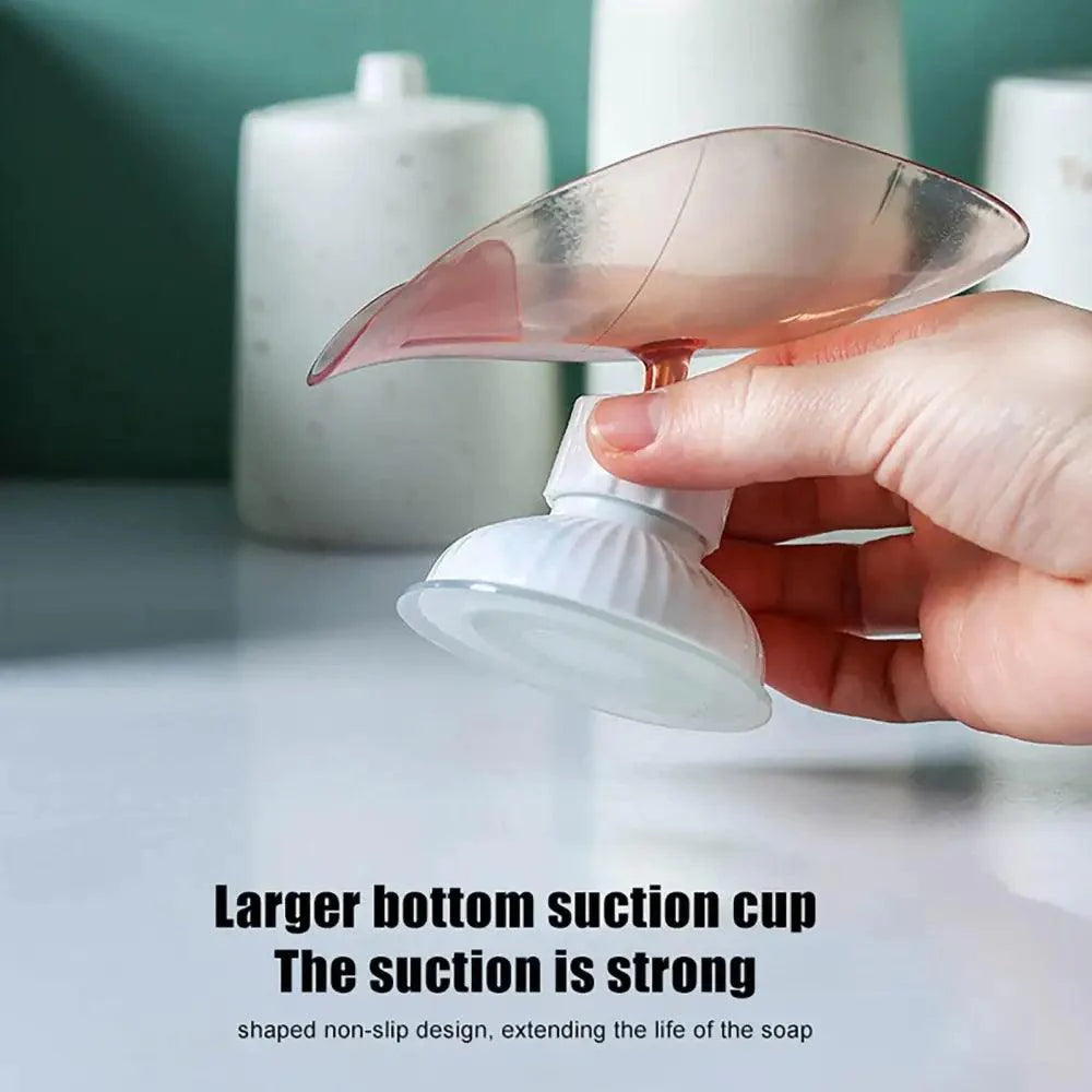 Suction Cup Soap Dish Holder Leaf-Shape Self-Draining Soap Saver Box Not Punched for Shower Bathroom Kitchen Soap Dishes Sponge Container with Suction Cup Leaf Shape Self Draining for Bathroom Kitchen Sink Stevvex