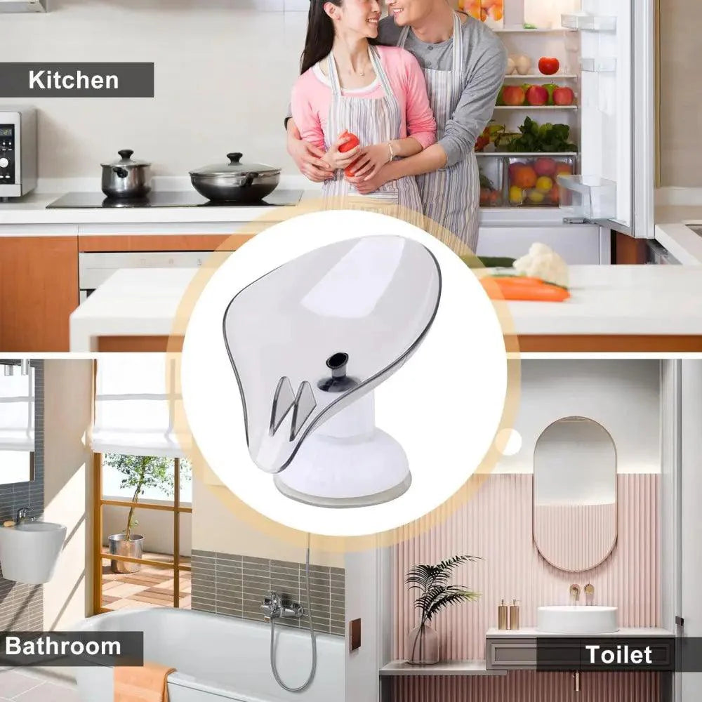 Suction Cup Soap Dish Holder Leaf-Shape Self-Draining Soap Saver Box Not Punched for Shower Bathroom Kitchen Soap Dishes Sponge Container with Suction Cup Leaf Shape Self Draining for Bathroom Kitchen Sink Stevvex