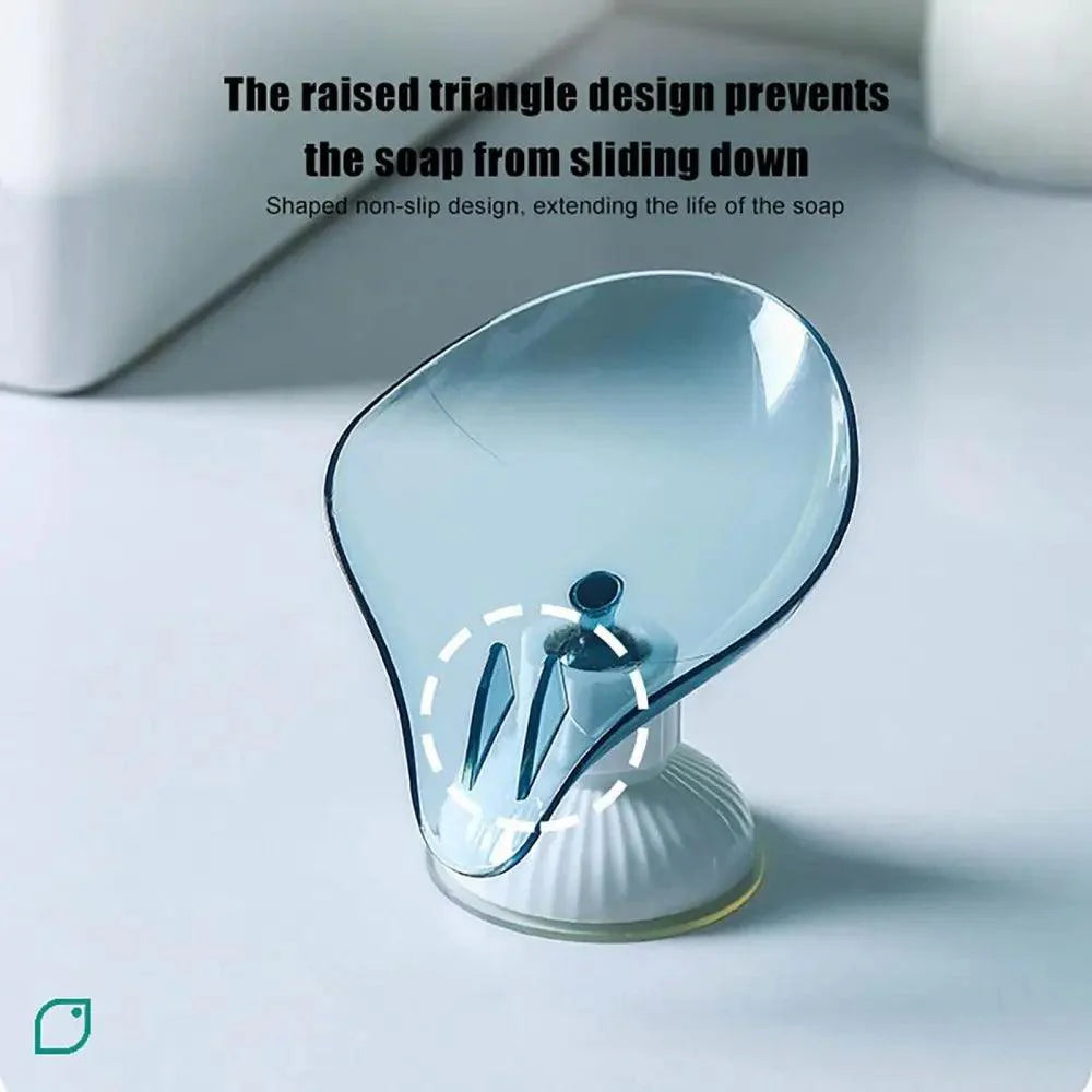 Suction Cup Soap Dish Holder Leaf-Shape Self-Draining Soap Saver Box Not Punched for Shower Bathroom Kitchen Soap Dishes Sponge Container with Suction Cup Leaf Shape Self Draining for Bathroom Kitchen Sink Stevvex