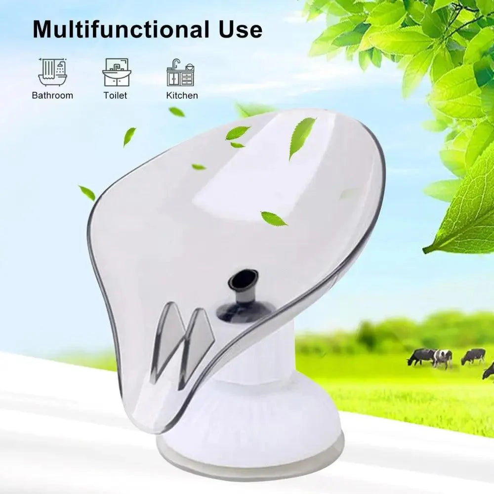 Suction Cup Soap Dish Holder Leaf-Shape Self-Draining Soap Saver Box Not Punched for Shower Bathroom Kitchen Soap Dishes Sponge Container with Suction Cup Leaf Shape Self Draining for Bathroom Kitchen Sink Stevvex