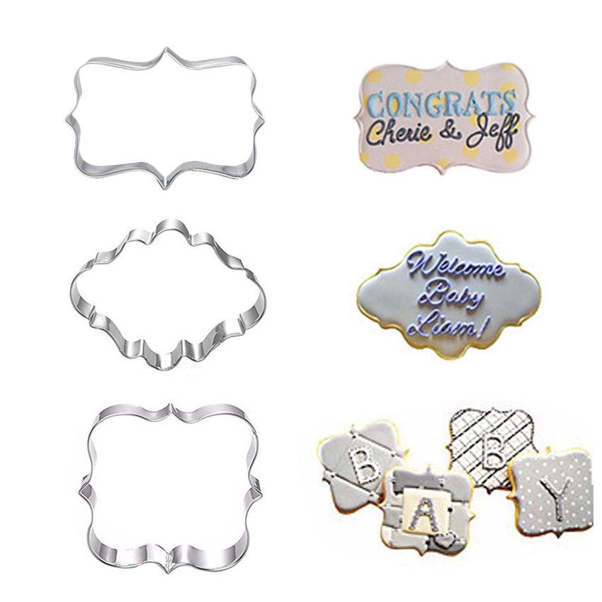 Sugar Biscuit Mold 3Pcs Plaque Cutter Cookies Frame Cake Oval Square Rectangle Fancy Stainless Cookie Mold Plaque Frame Cookie Cutter Set Square Frame Fancy Oval Rectangle And Photo Plaques Frame Fondant Cutters Stevvex
