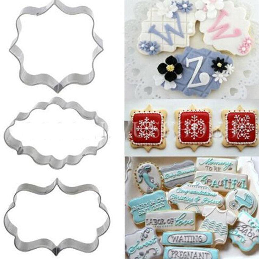 Sugar Biscuit Mold 3Pcs Plaque Cutter Cookies Frame Cake Oval Square Rectangle Fancy Stainless Cookie Mold Plaque Frame Cookie Cutter Set Square Frame Fancy Oval Rectangle And Photo Plaques Frame Fondant Cutters Stevvex