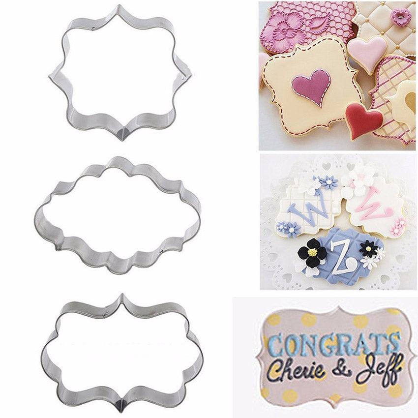 Sugar Biscuit Mold 3Pcs Plaque Cutter Cookies Frame Cake Oval Square Rectangle Fancy Stainless Cookie Mold Plaque Frame Cookie Cutter Set Square Frame Fancy Oval Rectangle And Photo Plaques Frame Fondant Cutters Stevvex